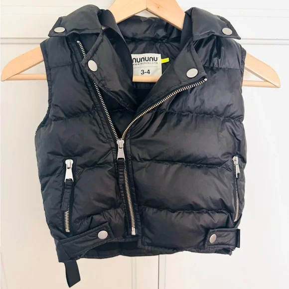 Nununu Kids The Biker Down Puffer Vest with Zipper Accents in Black